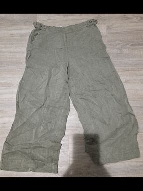 Women’s Wide-Leg Linen Blend Pants - Olive Green